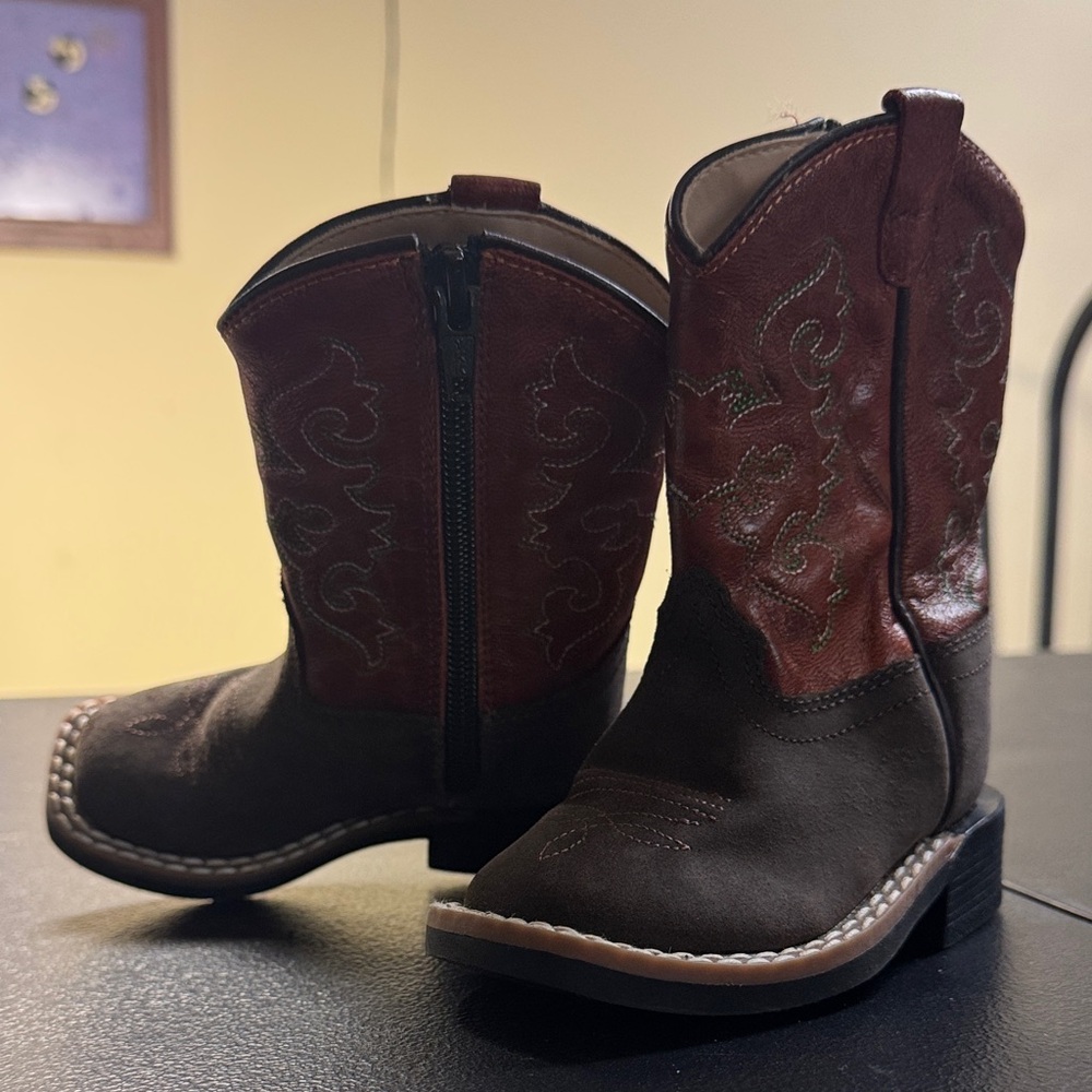 Old West Two-Tone Brown Kids Western Zip Boots